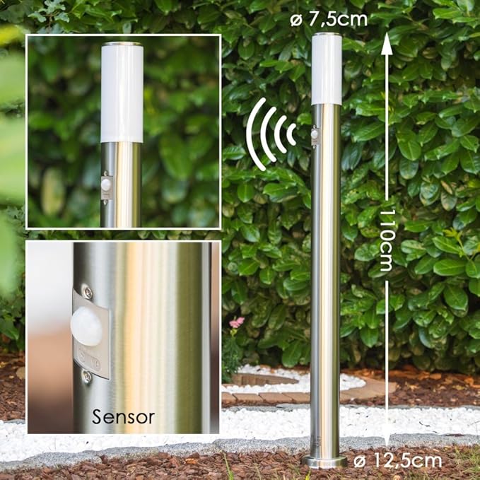 hofstein Caserta outdoor lamp with motion detector, modern base lamp made of stainless steel and plastic panes, path lamp 110 cm, garden lamp with E27 socket, garden lighting IP44, without bulbs photo 3