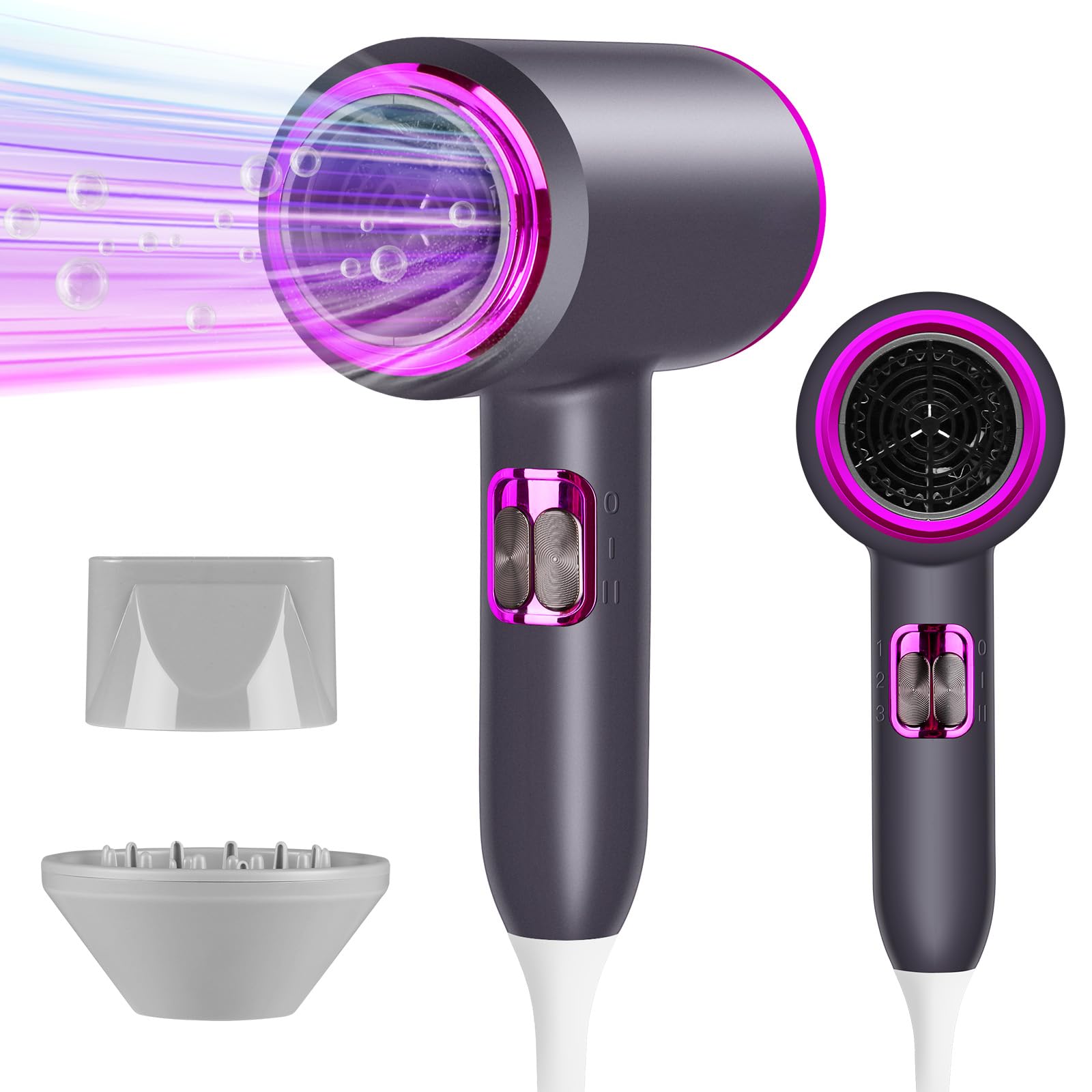 Secador de Pelo, 2400W AC Motor Secador de Pelo Ionico, 3 Ajustes de Temperatura,Salón Hair Dryer con difusor y boquilla de peinado,Súper Silencioso, secador ionico para Salón Viaje Casa