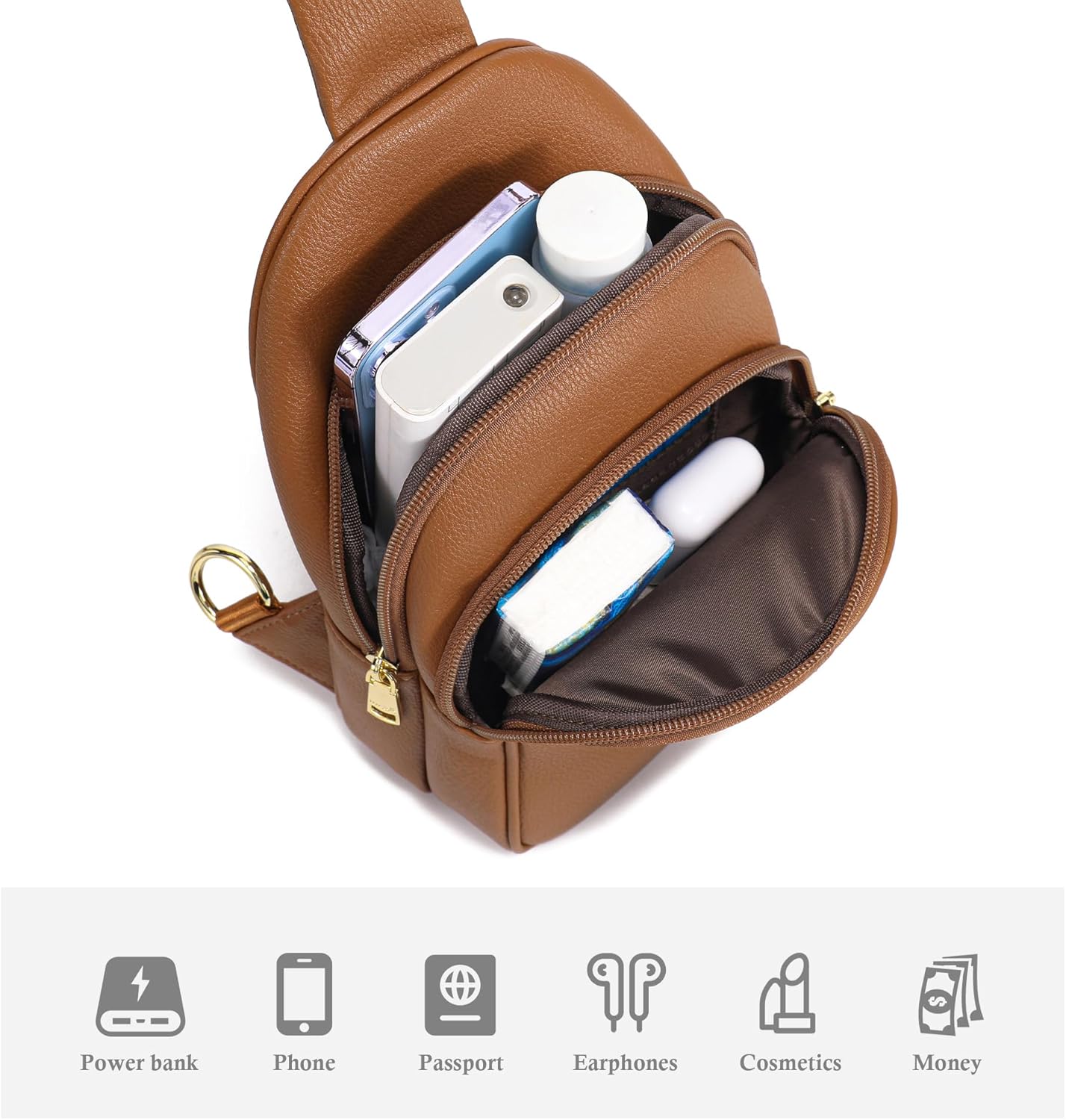 INICAT Crossbody Sling Bags Fanny Packs Leather Purses Chest Bag for Women - Image 4