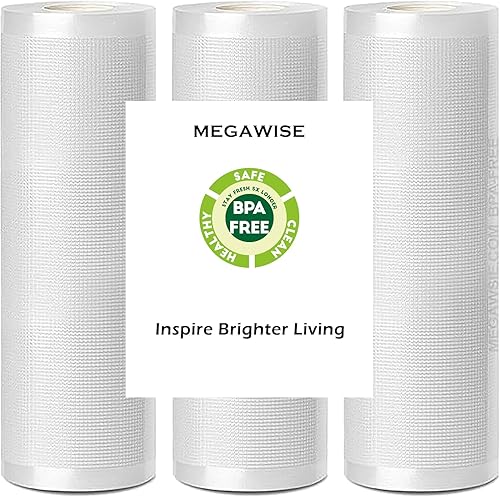 MegaWise 3 rollos de bolsas para máquinas selladoras al vacío, 8 pulgadas de ancho y 21.6 pies de largo para selladores al vacío Megawise y otras