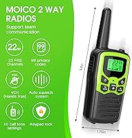 Vista 2 de Walkie Talkies, MOICO Walkie Talkies de largo alcance para adultos, radios bidireccionales con 22 canales, escaneo FRS VOX, pantalla LCD