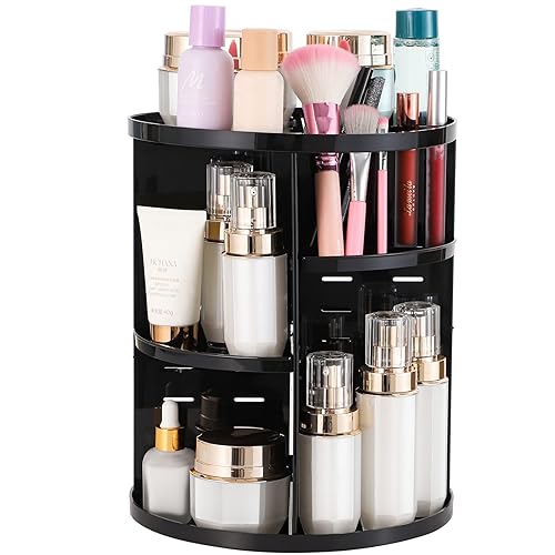 Organizador de maquillaje de rotación de 360 grados, 4 capas, almacenamiento ajustable, diferentes tipos de cosméticos, multifunción, gran
