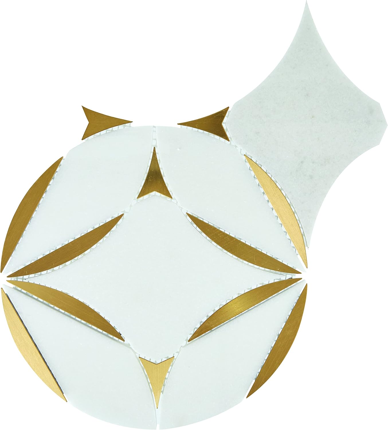 Daltile Lavaliere Natural Stone Blossom Mosaic in Polished Thassos White with Brass (10 PC per Carton) (5.40 SQFT per Carton)