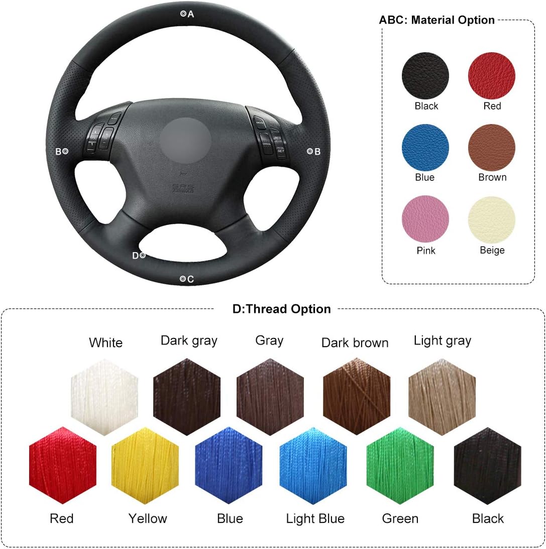 MEWANT Handsewing Black Artificial Leather Steering Wheel Covers Wrap for for Honda Accord 7 Accessories Interior Auto