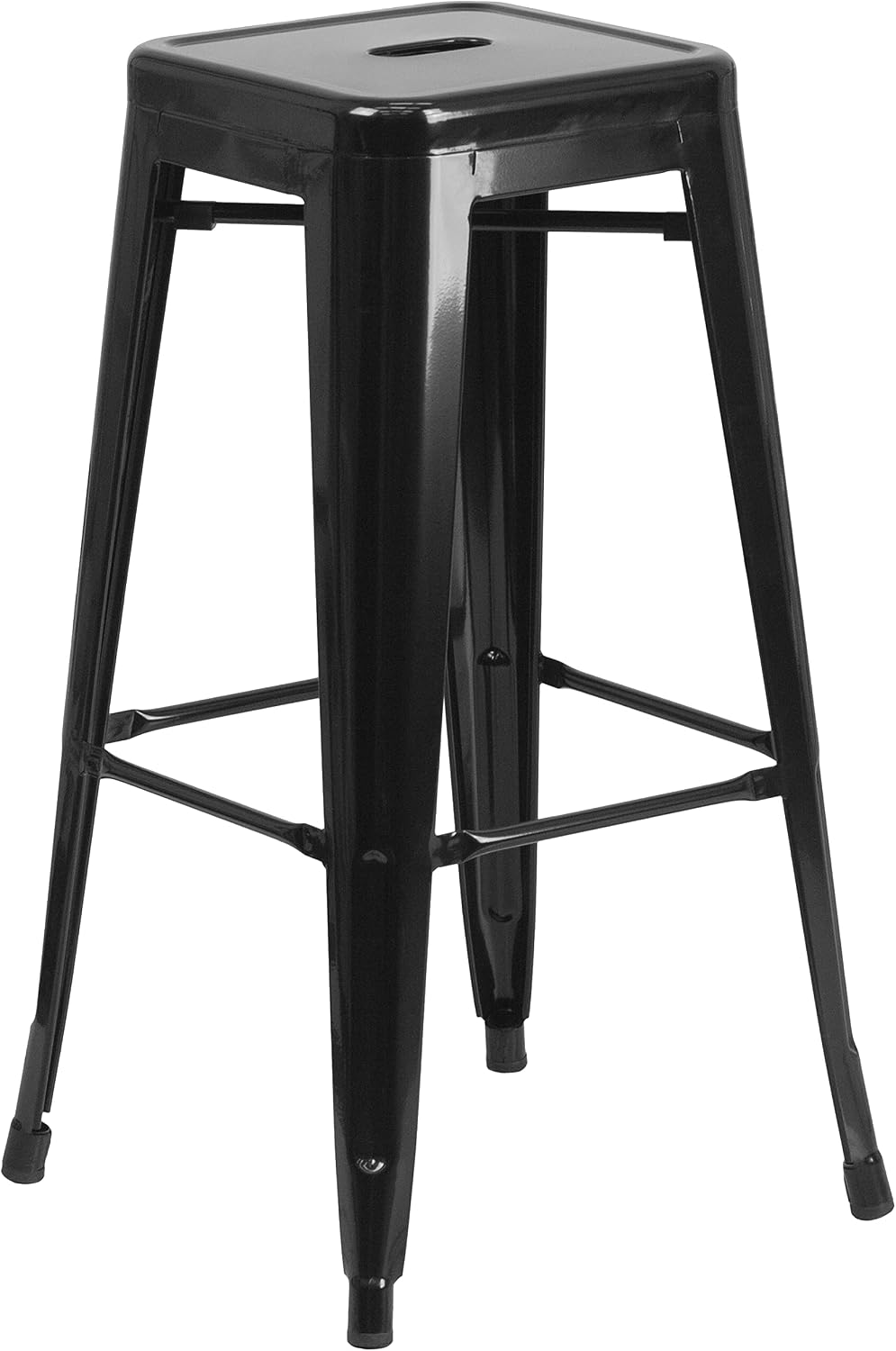 Merrick Lane Giosetta 5 Piece Table and Chairs Set - Black Powder Coated Frames - 24" Round Bar Height Table - 4 Backless Barstools - Rubber Floor Glides
