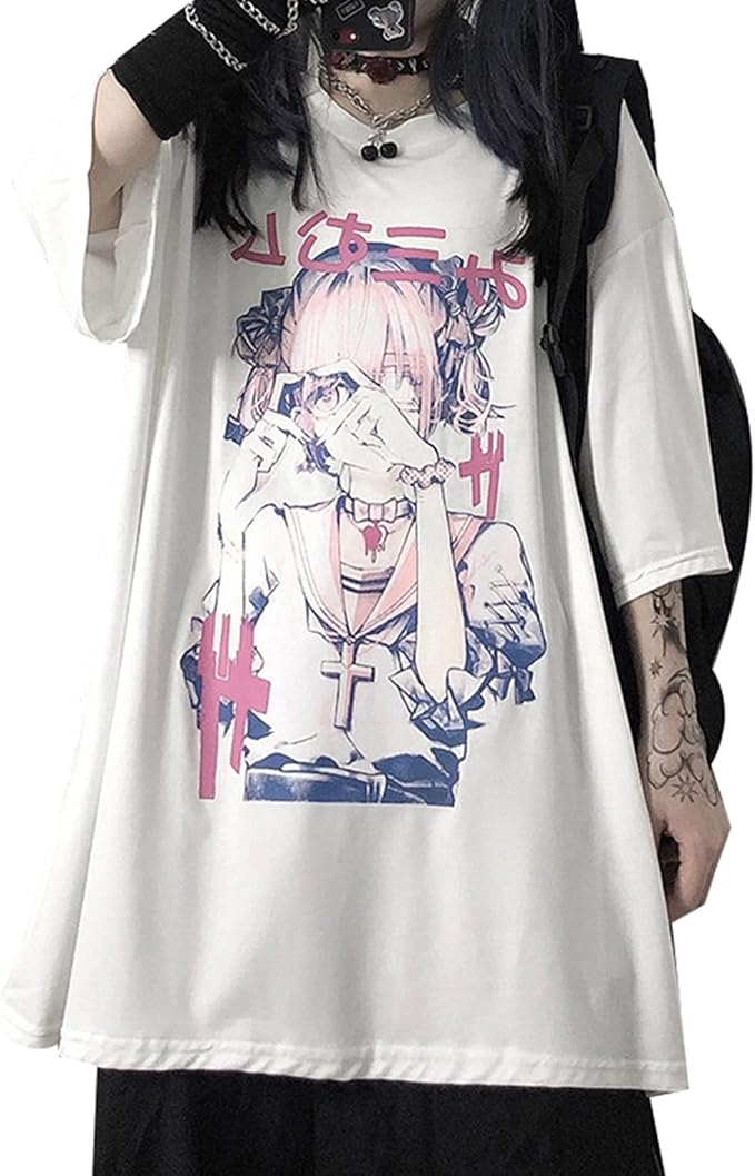 レディース ｔシャツ 半袖 可愛い ウサギ プリント アニメ 病みかわいい 服 ストリート系 ロング丈 大きいサイズ S ファッションの