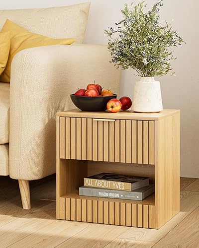 Miniatura 3 de Mesita de noche pequeña, mesita de noche moderna, mesita de noche con cajón y estante abierto, diseño de cubo, mesa auxiliar pequeña para