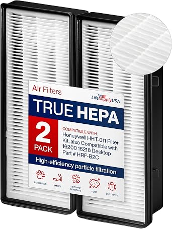 HHT-011 True HEPA Filter Replacement Compatible with Honeywell HHT-011 Filter Kit fits 16200 16216 Desktop Part# HRF-B2C Air Purifier by LifeSupplyUSA 2-Pack