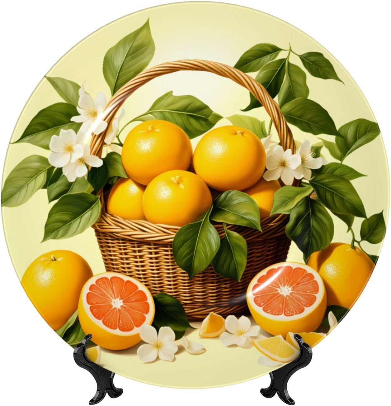 Lemon Basket Freshness Style Ceramic Plate Display Decorative Plate With Stand Wall Hanging Plate For Home Decor 10 Inch