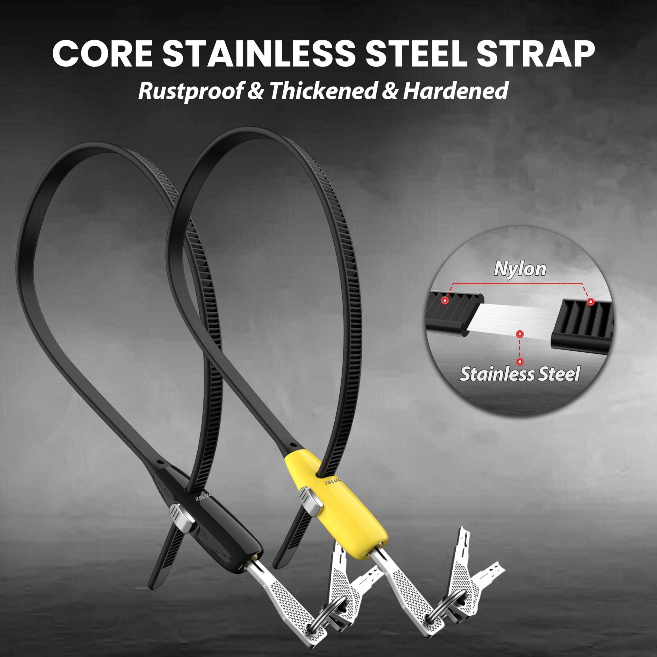 Lucchetto con chiusura a zip con 3 chiavi, 50,8 cm (2 set, nero + giallo), in acciaio inox, per biciclette, cancelli, passeggini, bagagli, frigoriferi e recinzioni