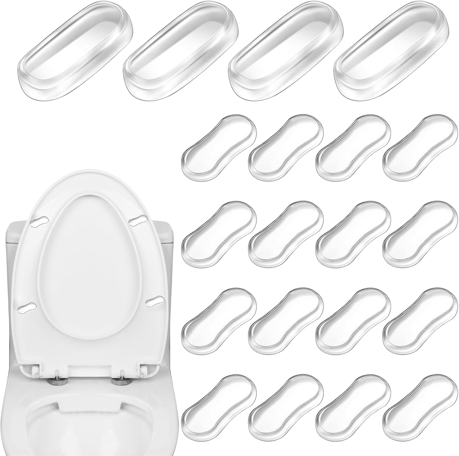 20Pcs Toilet Seat Bumper Transparent 2 sizes Universal Toiletlid Bidet Replacement Bumper Kit Toilets Seat Buffers Set Toiletlid Rubber Pads for Families Hotel Hospital Toilet