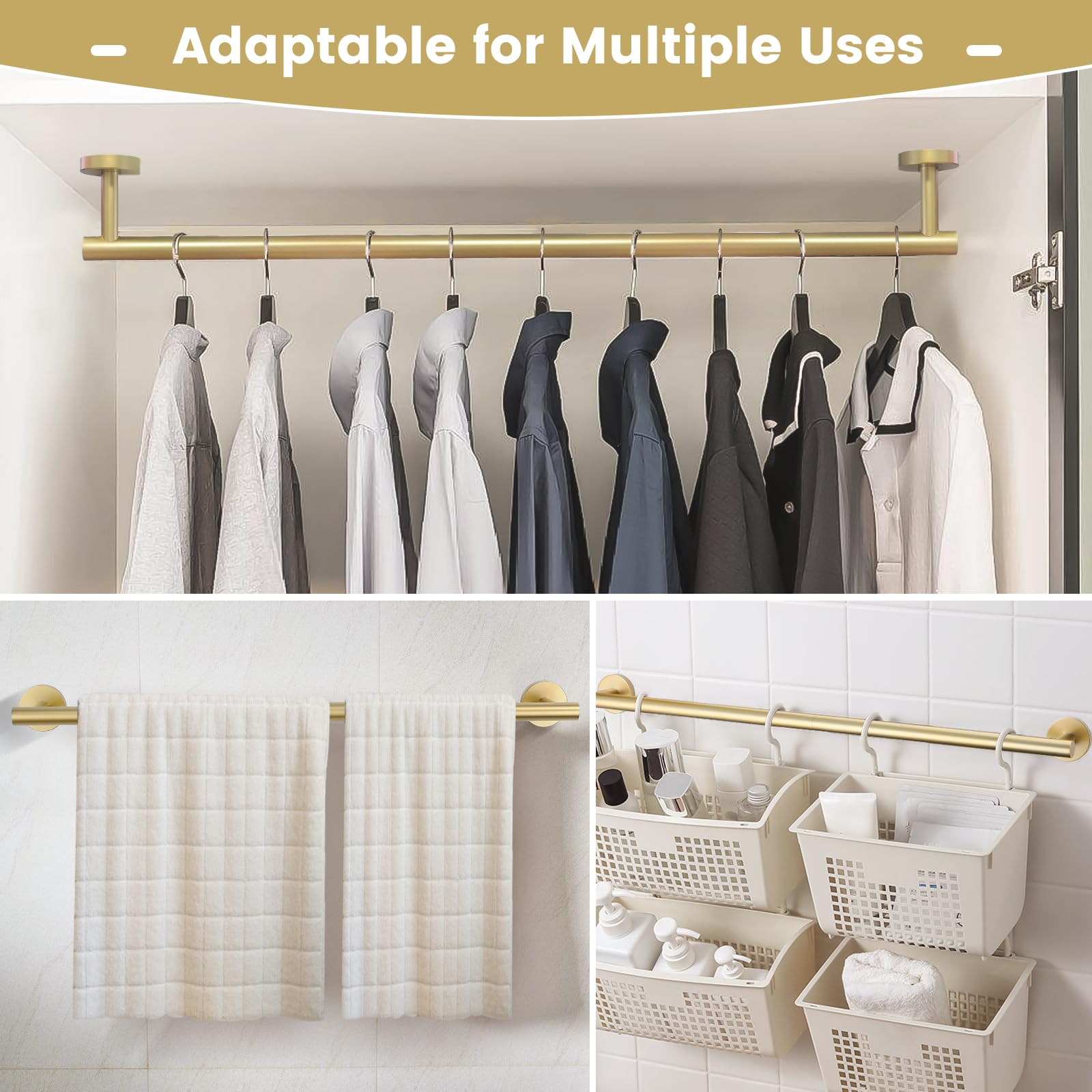 YACVCL Juego de 10 piezas de accesorios de baño dorados, soporte para toallas de baño de 27.5 pulgadas, acero inoxidable SUS304, toallero para montaje en pared, barras de toalla para baño, barra de