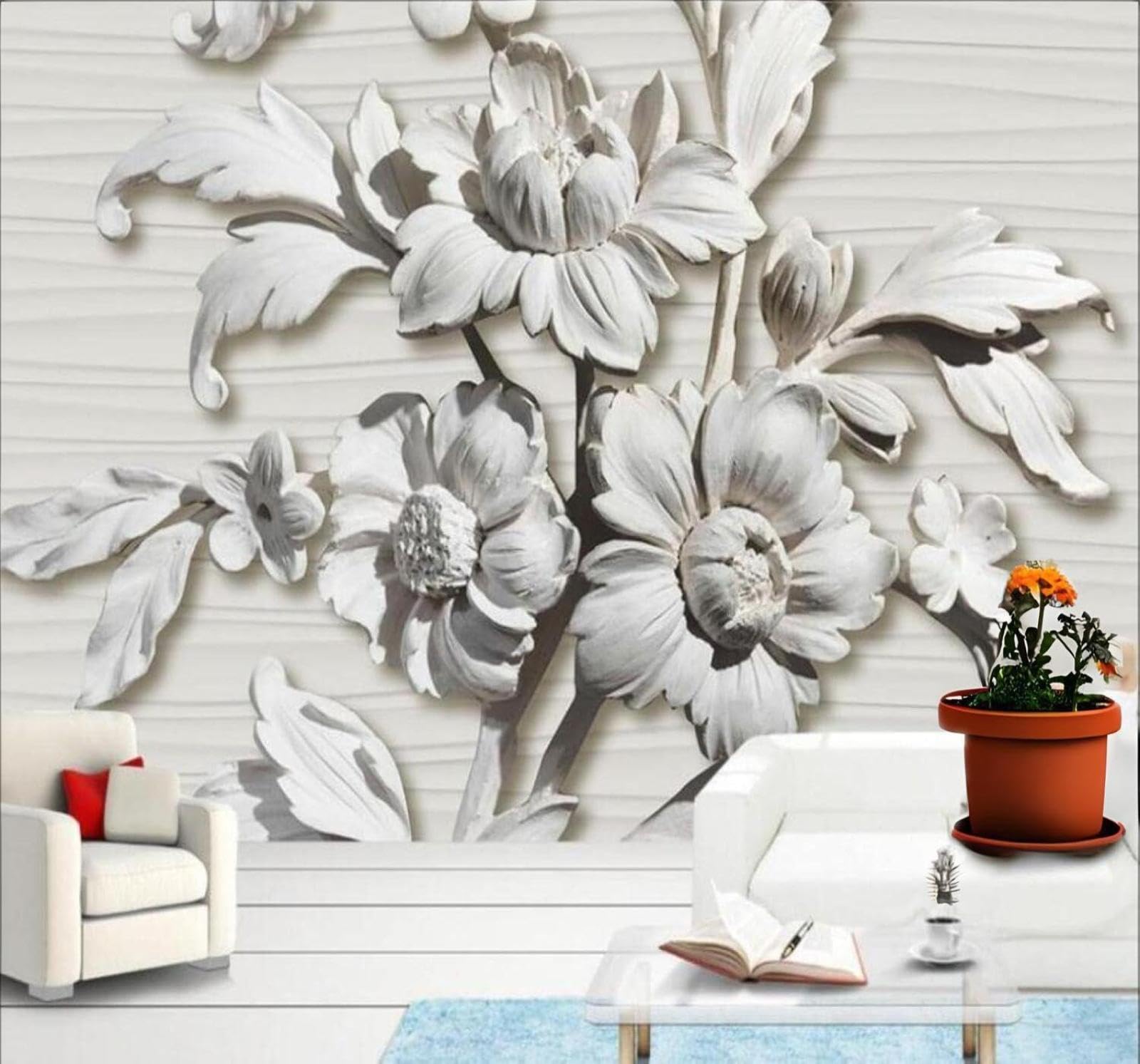 XLMING Relief Three Dimensional Carving Floral Art 3D Wallpaper Luxury Home Dining Decor Paste Sofa Living Room The Wall for Bedroom Mural-200cm×140cm