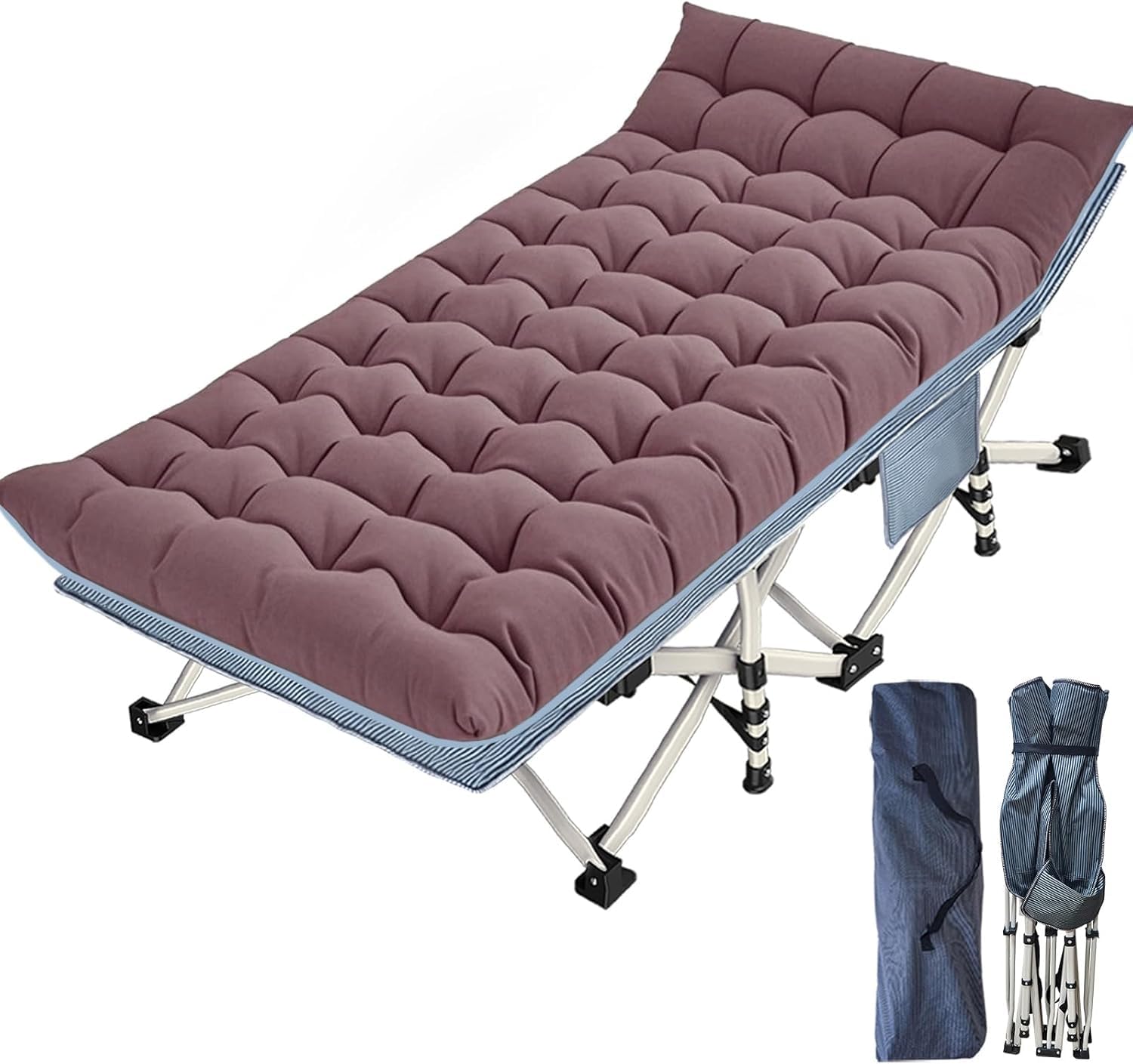 Letto da campo XXL pieghevole, extra largo 81 cm, con materasso, per adulti, letto da campeggio, capacità di carico 250 kg, letto pieghevole con tasca laterale, lettino da campeggio portatile, per