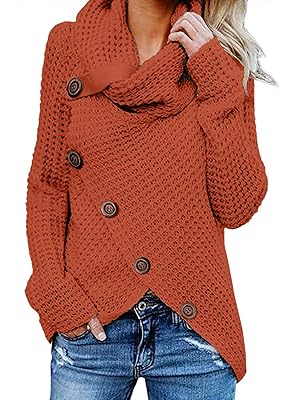 GRECERELLE Women's Fall Chunky Turtleneck Long Sleeve Asymmetric Hem Loose Knit Pullover Sweaters Tops, S-2XL