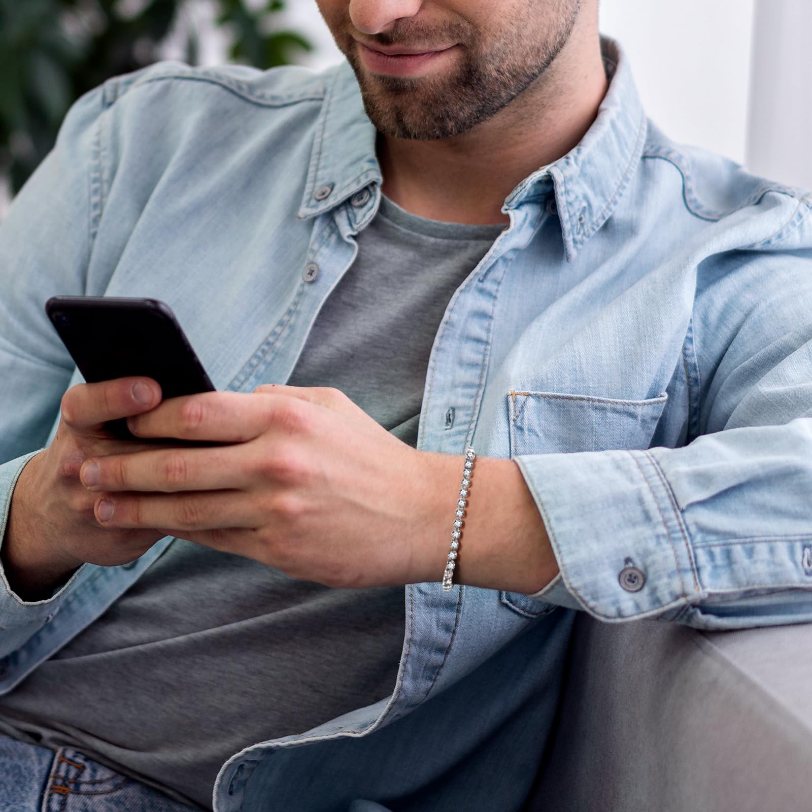 JSNOM Bracciale Tennis Uomo Argento: Bracciali Acciao 3mm Nero Oro con 5A Cubic Zirconi, Regalo Braccialetto per Marito Fidanzato Uomo