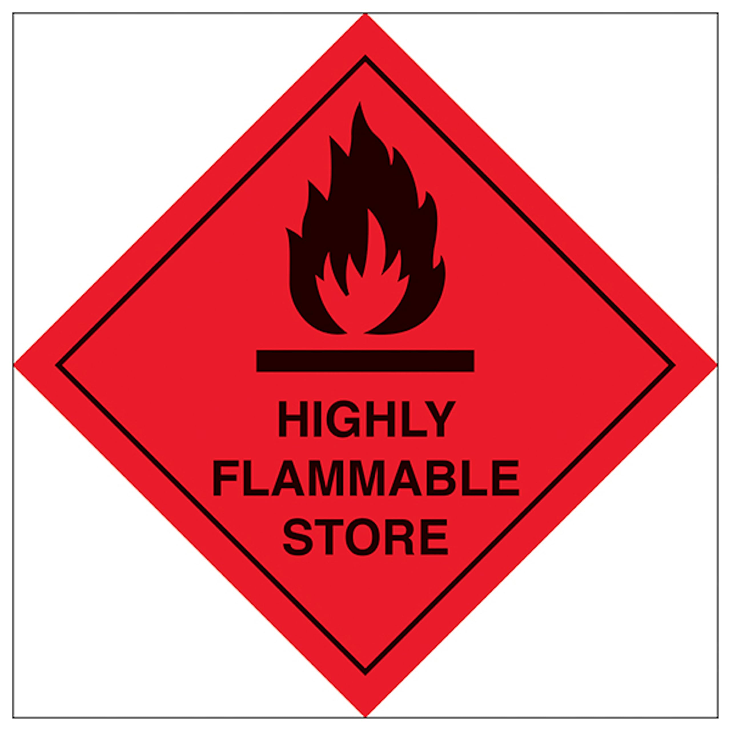 V Safety Highly Flammable Store 200 x 200 mm - Glow In The Dark 1mm Rigid Plastic Safety Sign, White