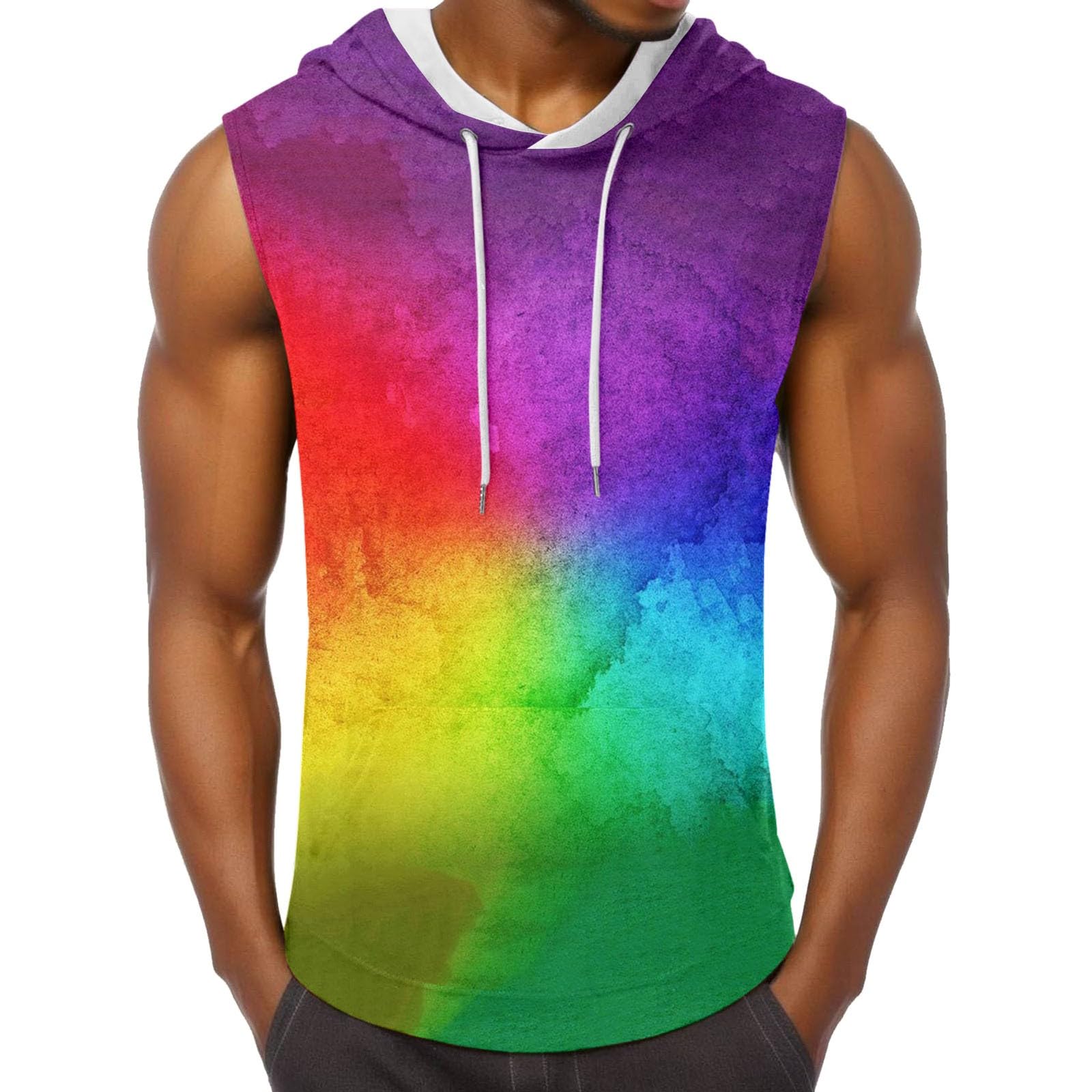 Camiseta LGBTQ para hombre con capucha, camisetas musculosas LGBT bandera orgullo camiseta funcional sin mangas sudadera con capucha LGBT Bandera Gay Pride Multicolored Rainbow Camisetas Gay
