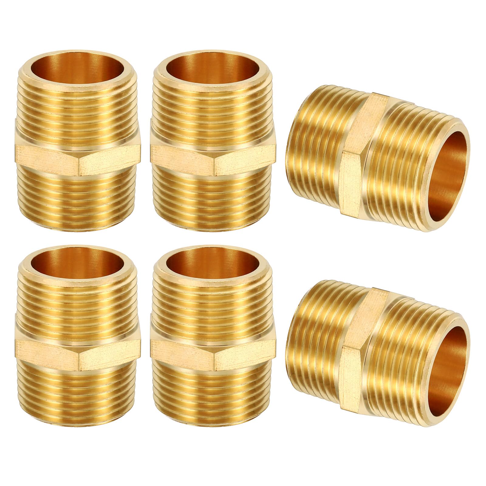 PATIKIL Raccordi A Tubo In Ottone Adattatore Riduttore, 6Pezzi 1" x 1" NPT Filettatura Maschio Raccordi Esagonali In Ottone Adattatore Tubo Connettore Per Acqua, Aria, Olio, Sistemi.
