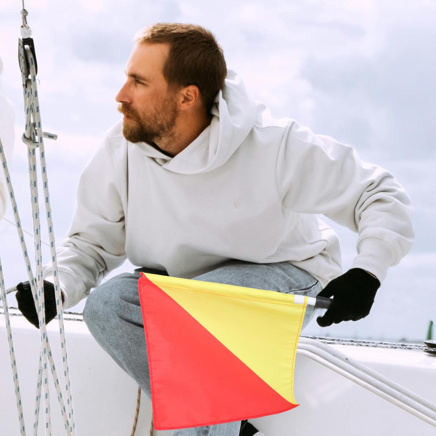 Alipis 2pcs Handheld Marine Signal Flags 35x35cm Pvc Pole Safety Commanding Flags for Training, Diving, Boat Racing, and Performance Use