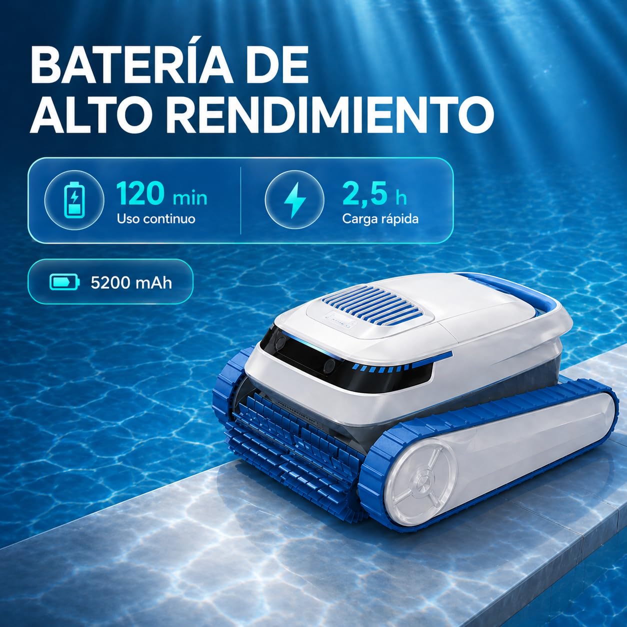 QD40 Robot limpiafondos Piscina sin Cable batería 120 min – Limpia Fondo, Paredes y línea de Agua, navegación Inteligente, Auto Parking, App Bluetooth, Filtro 4L Alta Capacidad