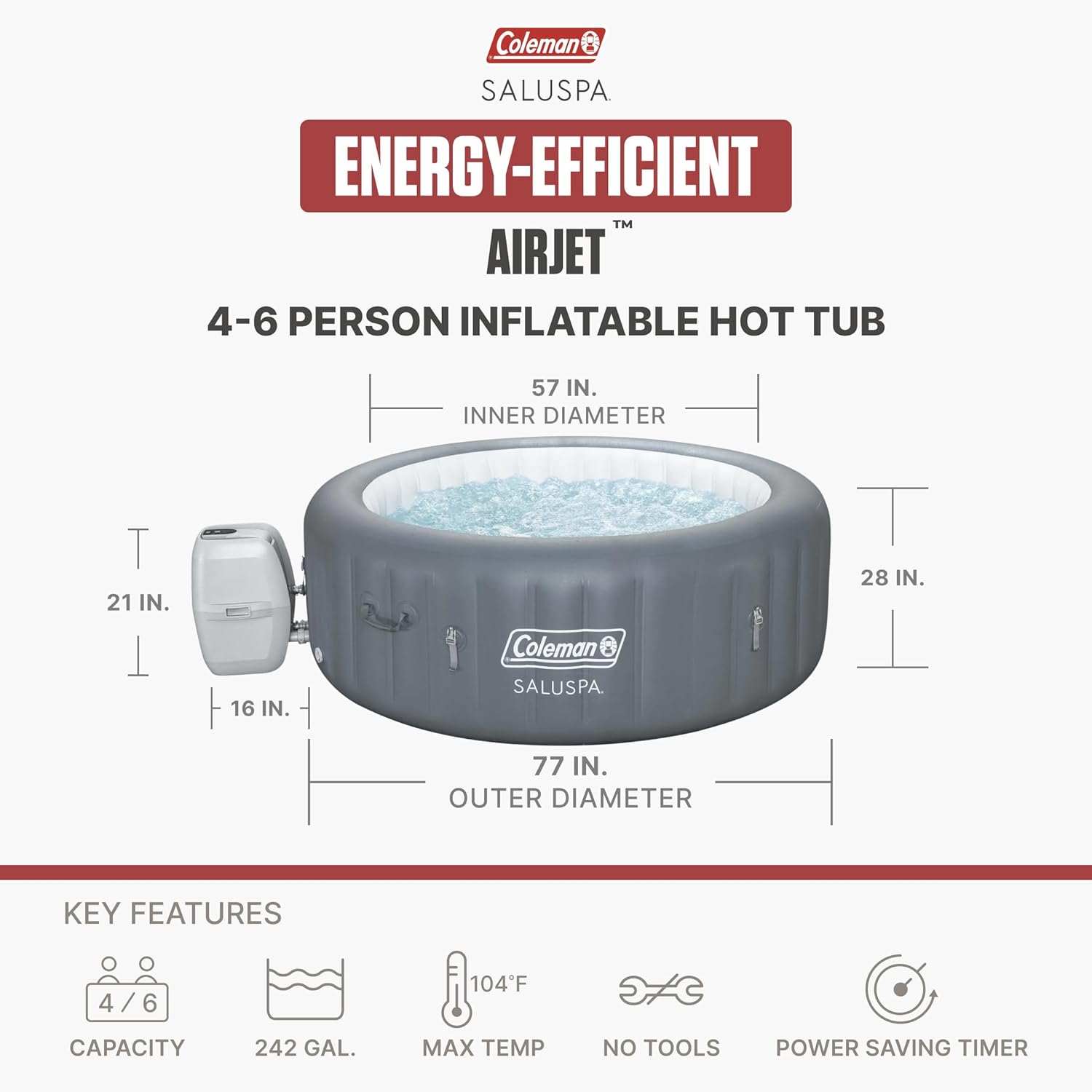 Coleman Energy-Efficient AirJet Inflatable Hot Tub 4-6 Person