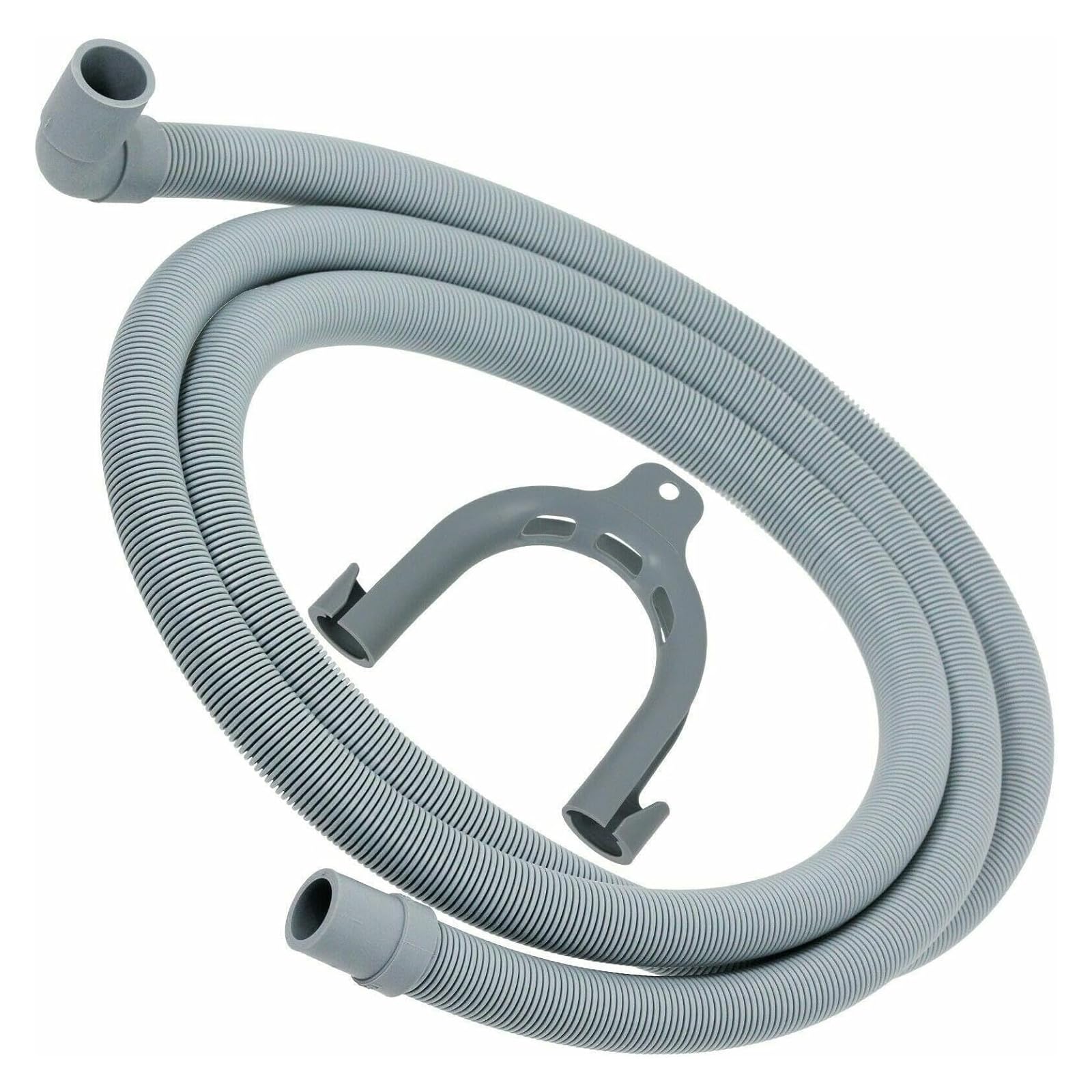 Spares2go Grey Universal Drain Hose With Right Angle End For Washing Machine Dishwasher (2.5M, 19Mm / 21Mm)