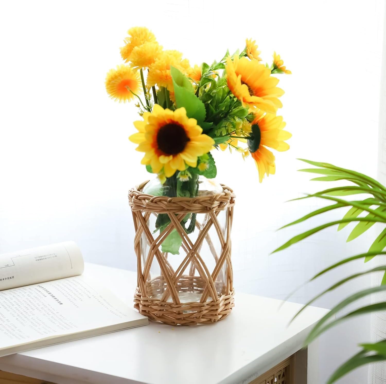 Flower Vases with Wicker Cover Woven Glass Vase Decorative Flower Bottle for Dining Room/Bedroom/Bathroom/Mantel (Willow) - Image 5