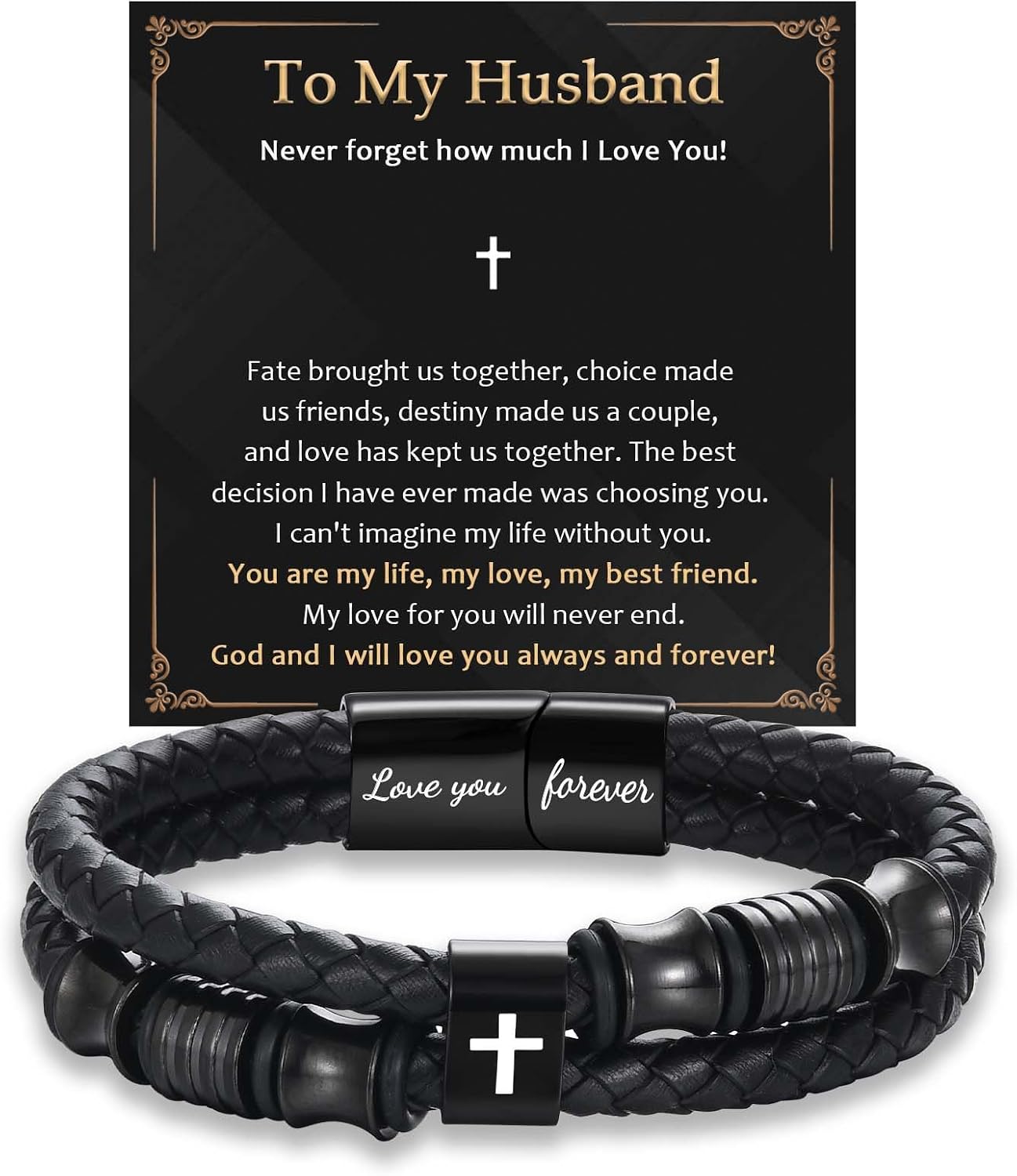 EFVISD Lover You Forever Leather Cross Bracelet for Men Boys Gifts