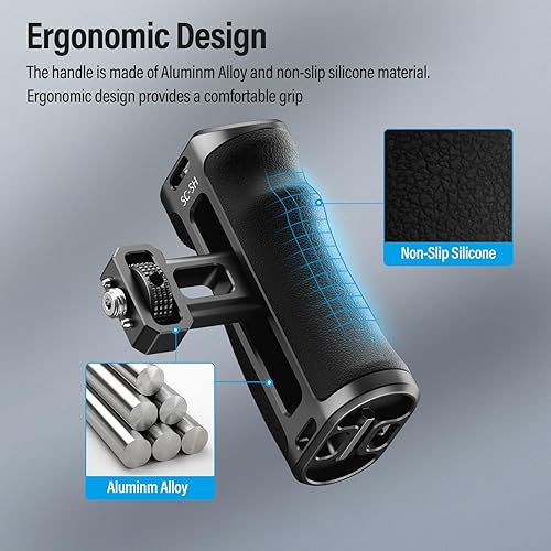 Miniatura 6 de SIRUI Mango lateral para jaula de cámara, aluminio NATO y soporte de localización de 38 pulgadas para agarre lateral ARRI con zapata fría y agujeros