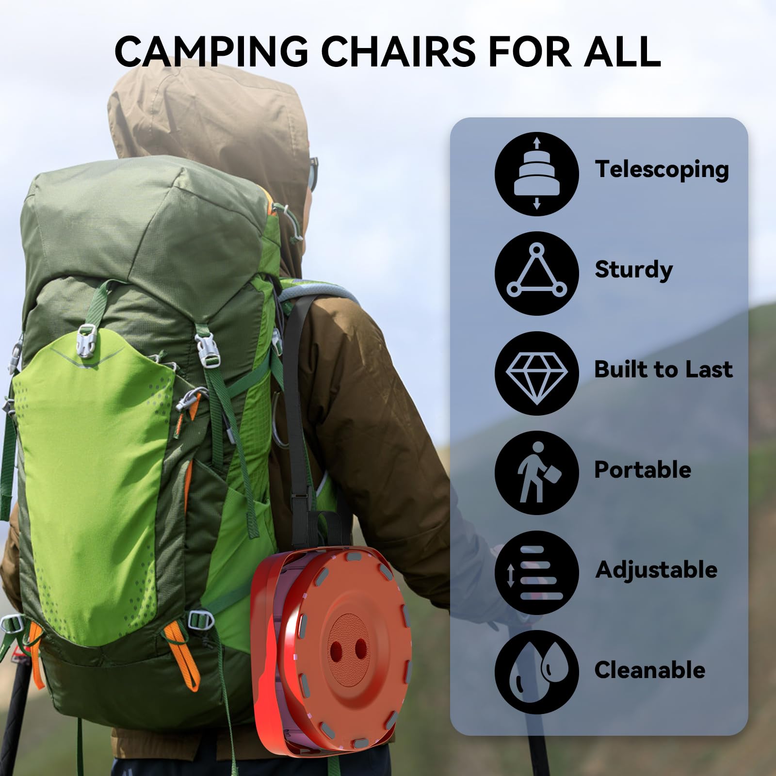 Taburete plegable mejorado, taburete plegable portátil, silla telescópica de camping con capacidad de carga máxima de 220 kg, taburete cuadrado retráctil para camping, jardinería, pesca,