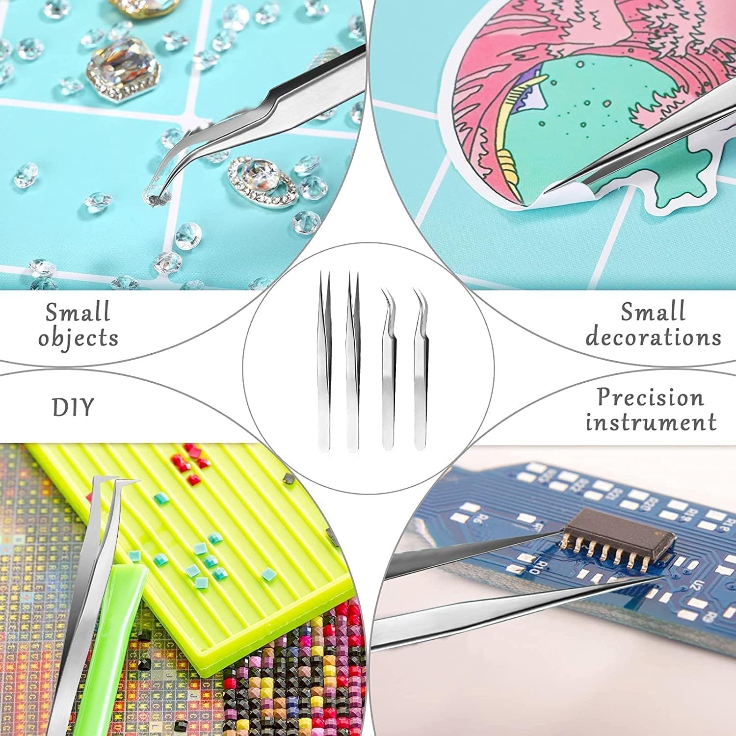 Utoolmart ST-15 Stainless Steel Micro-magnetic Pointed Tip Tweezer Silver Tone with Card Bag 1 pcs