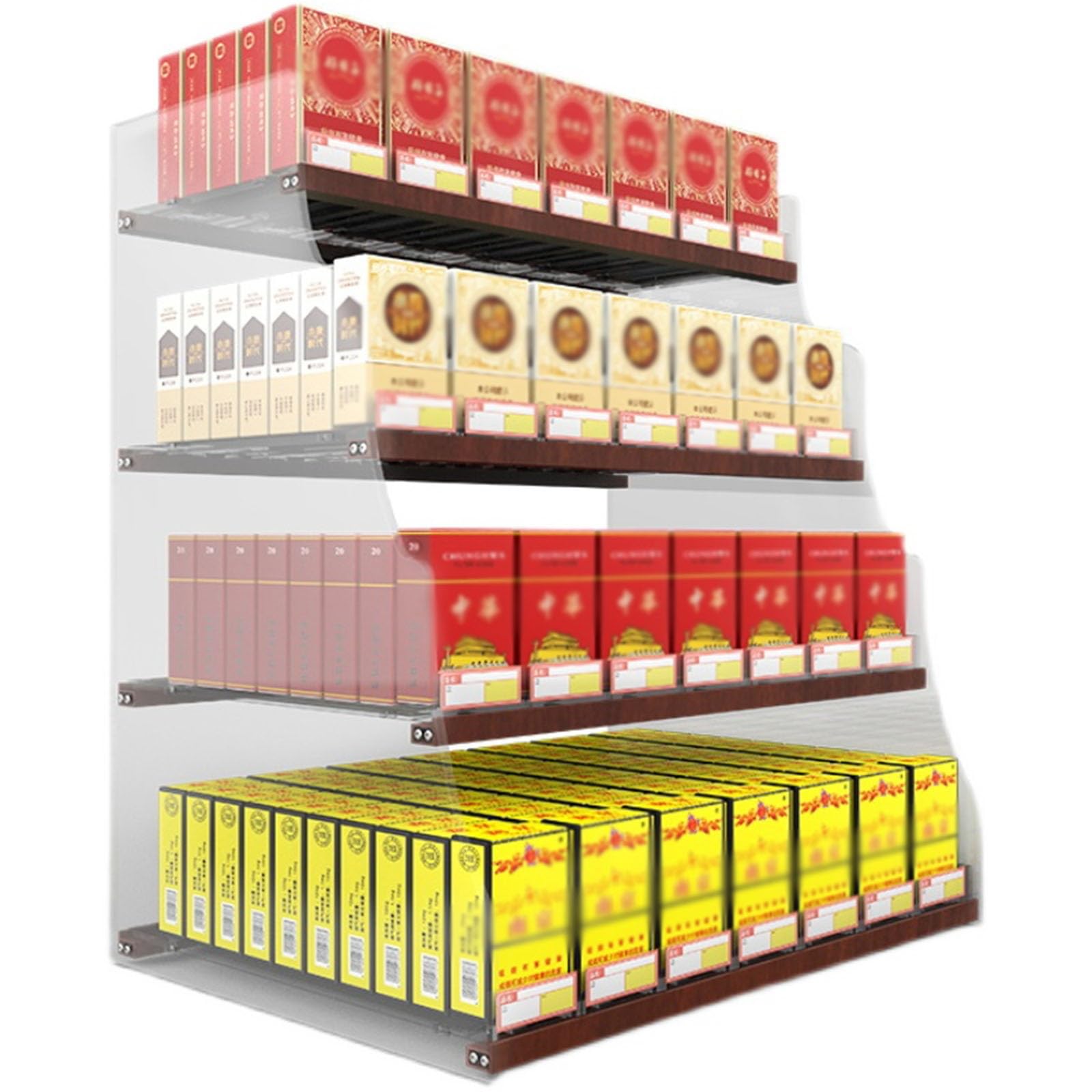 Scaffale di esposizione dello scaffale della sigaretta dello scaffale di 4 livelli della sigaretta del supermercato, banco della cassa del chiosco del minimarket basamento/Governo della