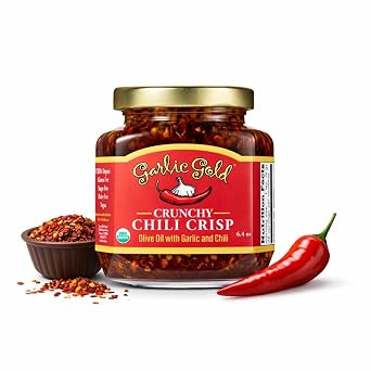 Garlic Gold Organic Crunchy Chili Crisp Olive Oil with Garlic & Chili