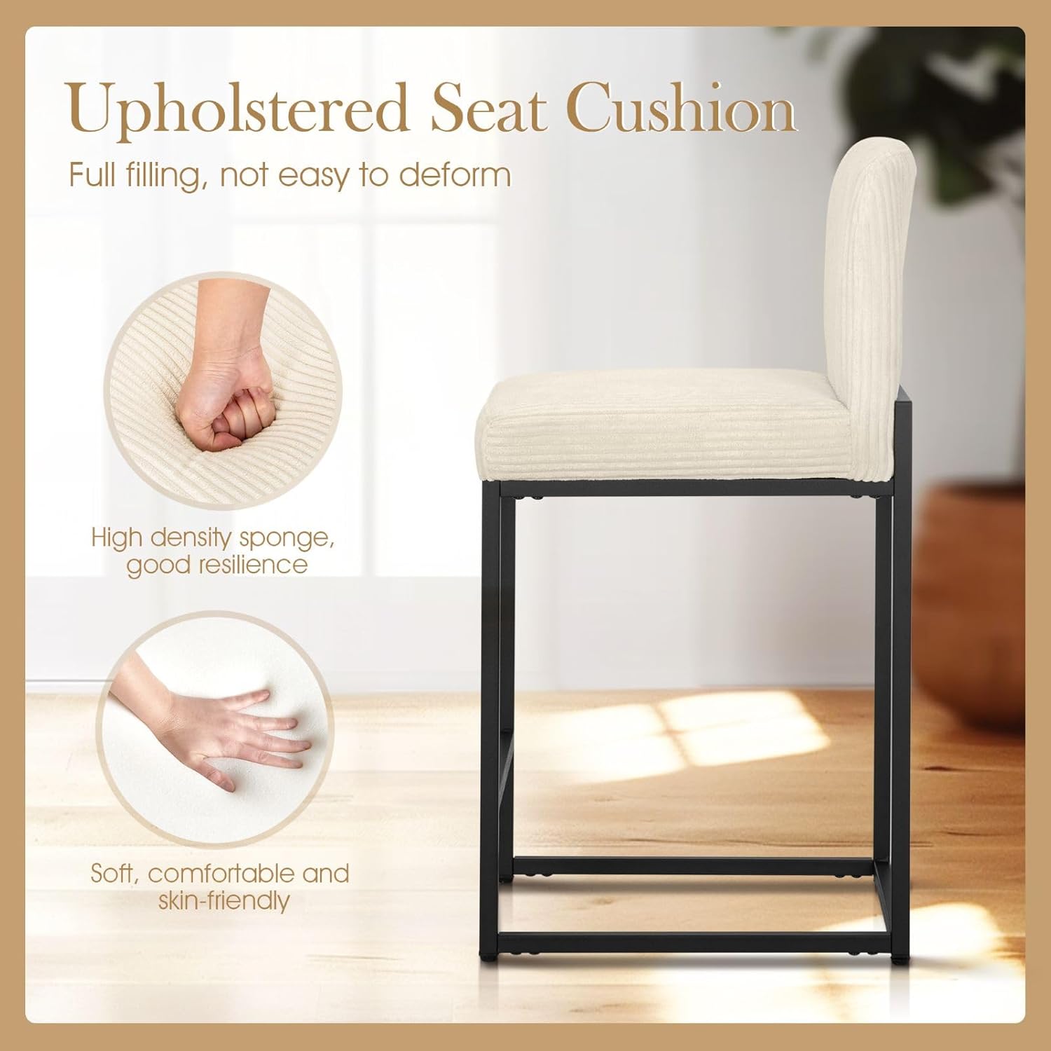 Sophia & William Ivory Bar Stools Set of 4, Modern Chenille 24" Counter Stools for Kitchen Island