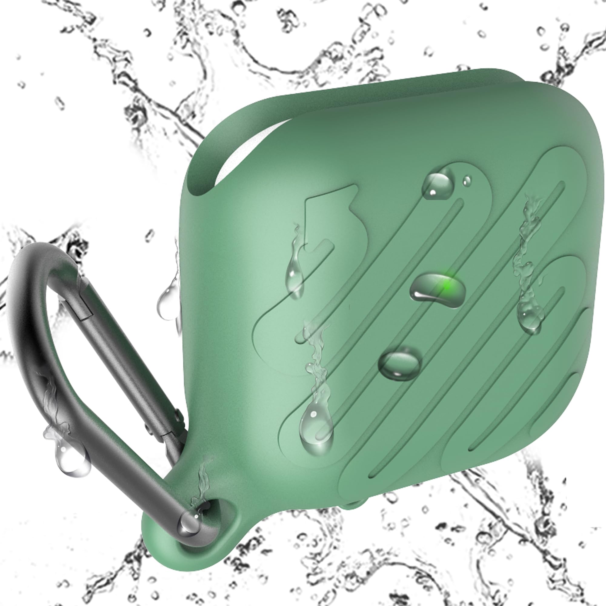 HUABERICH Waterproof Case for Airpods 3,Unibody Design,Soft Silicone Protective Case,Wireless Charging,LED Visible,with Keychain (Green)