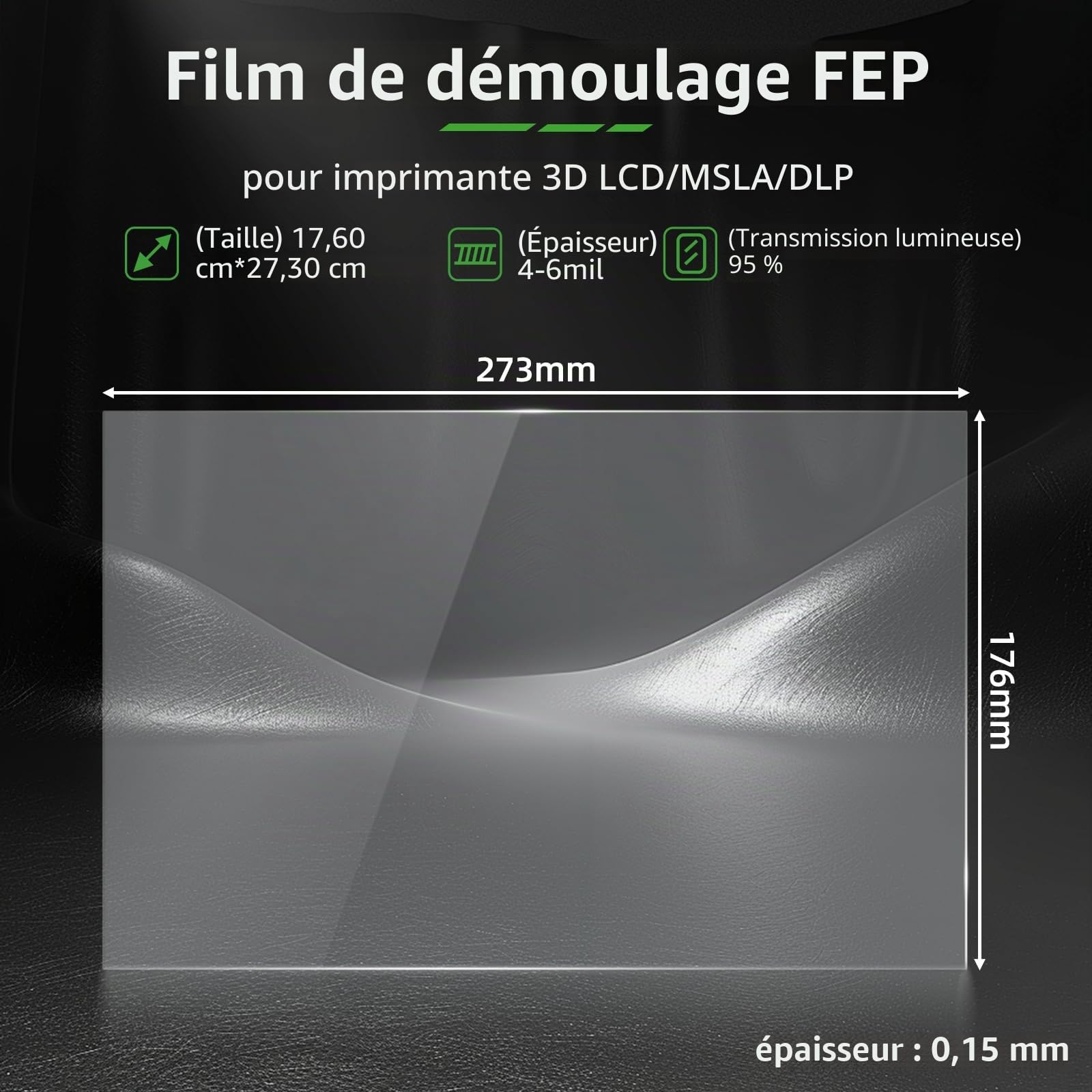Saturn 4 Ultra FEP Release Liner Film 273x176x0.15mm,5PCS 95% Light Transmittance FEP Compatible with Elegoo Saturn 2/3/4/4 Ultra/4 Ultra 16K LCD MSLA DLP Resin Imprimantes 3D