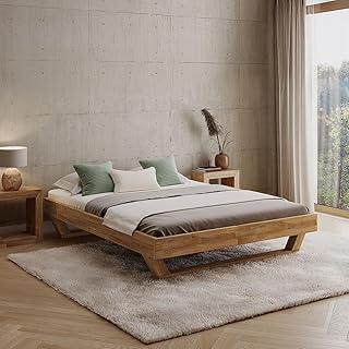 skølm Nornir Massivholzbett 160x200 cm – Bettrahmen aus Massivholz Eiche geölt – hochwertiges Holzbett mit Kufen Bettbeinen – Bettgestell ohne Bettkopf – geeignet als Doppelbett