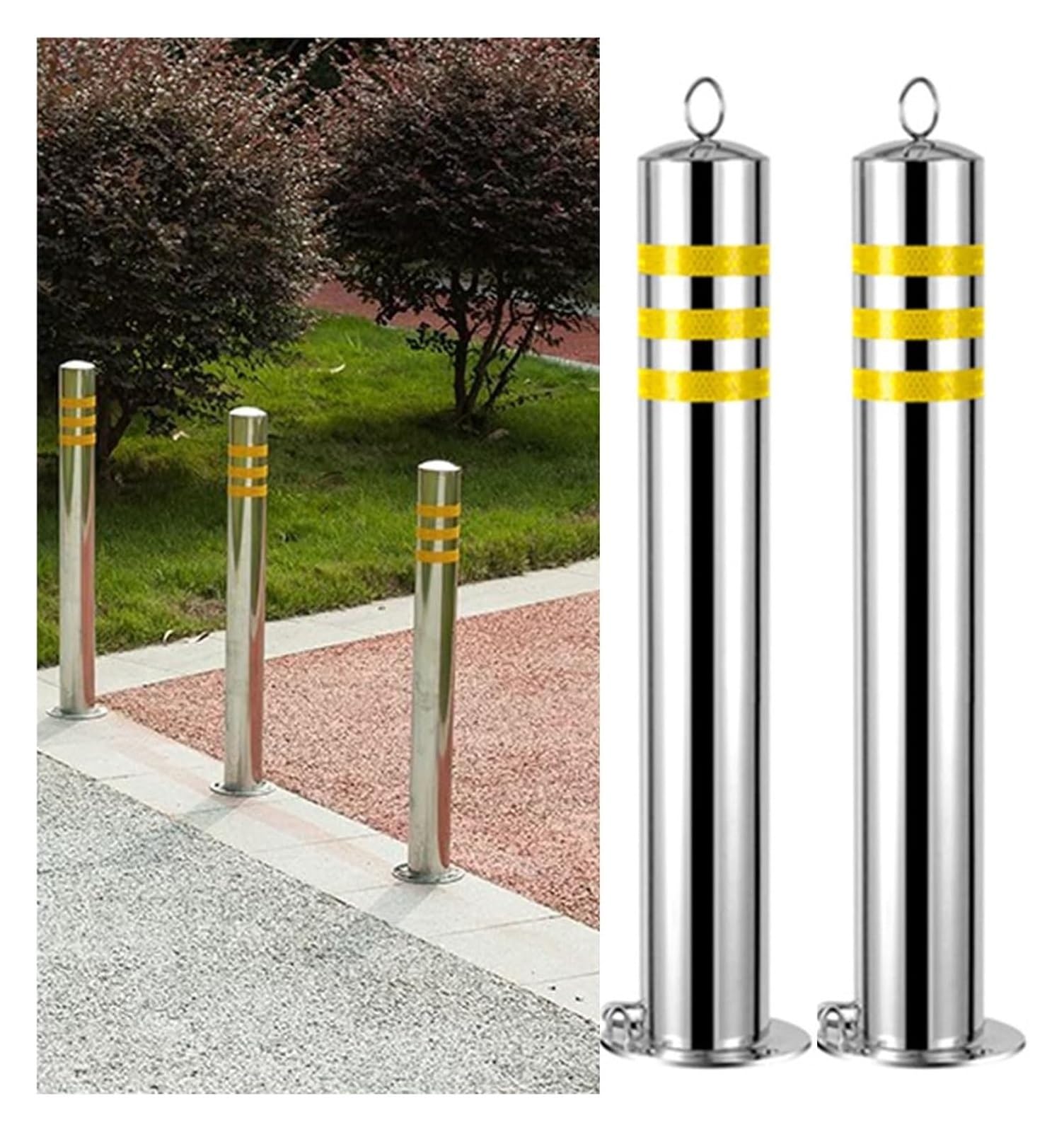 HCZKIUJY Traffic Delineator Post,Safety Warning Column, Stainless Steel Traffic Safety Bollard Barrier Reflective Tape Parking Post for Home Garage Street Decor or Sensitive Area (2pack 75cm/29.5in)