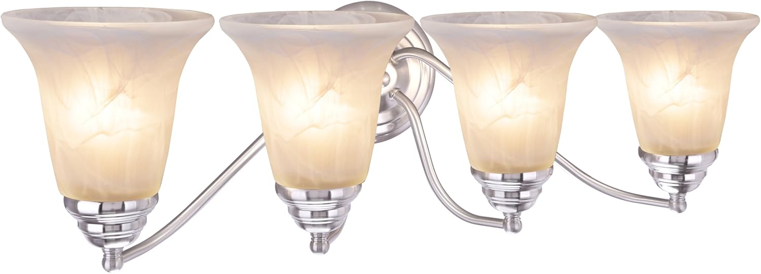 Onе-Dау Sаlе: Uр tо 60% оƒƒ Aspen Creative 62136, Four-Light Metal Bathroom Vanity Wall Light Fixture, 23 1/2 Wide, Transitional Design in Brushed Nickel with Faux Alabaster Glass Shade