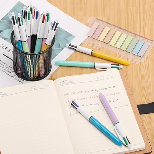 Miniatura 7 de 14 bolígrafos multicolor 4 en 1, punta media de 0.039 pulgadas, retráctil de color para diario y profesores, estudiantes, regalo para niños