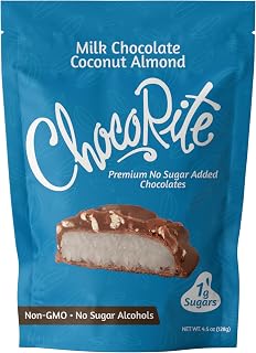 ChocoRite Milk Chocolate Coconut Almond | No Added Sugar | Gluten Free, Soy Free, Non-GMO | No Sugar Alcohols | Pack of 6 Pouches