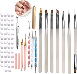 65Pcs Nail Art Tools Set, Professional 7Pcs Nail Art Brushes and 2Pcs Striping Liner Brush, 3Pcs Dual Tipped Dotting Pens, 4-Types Cat Eye Magnet, 50Pc Nails Sponges for Ombre & Grabbing Pen