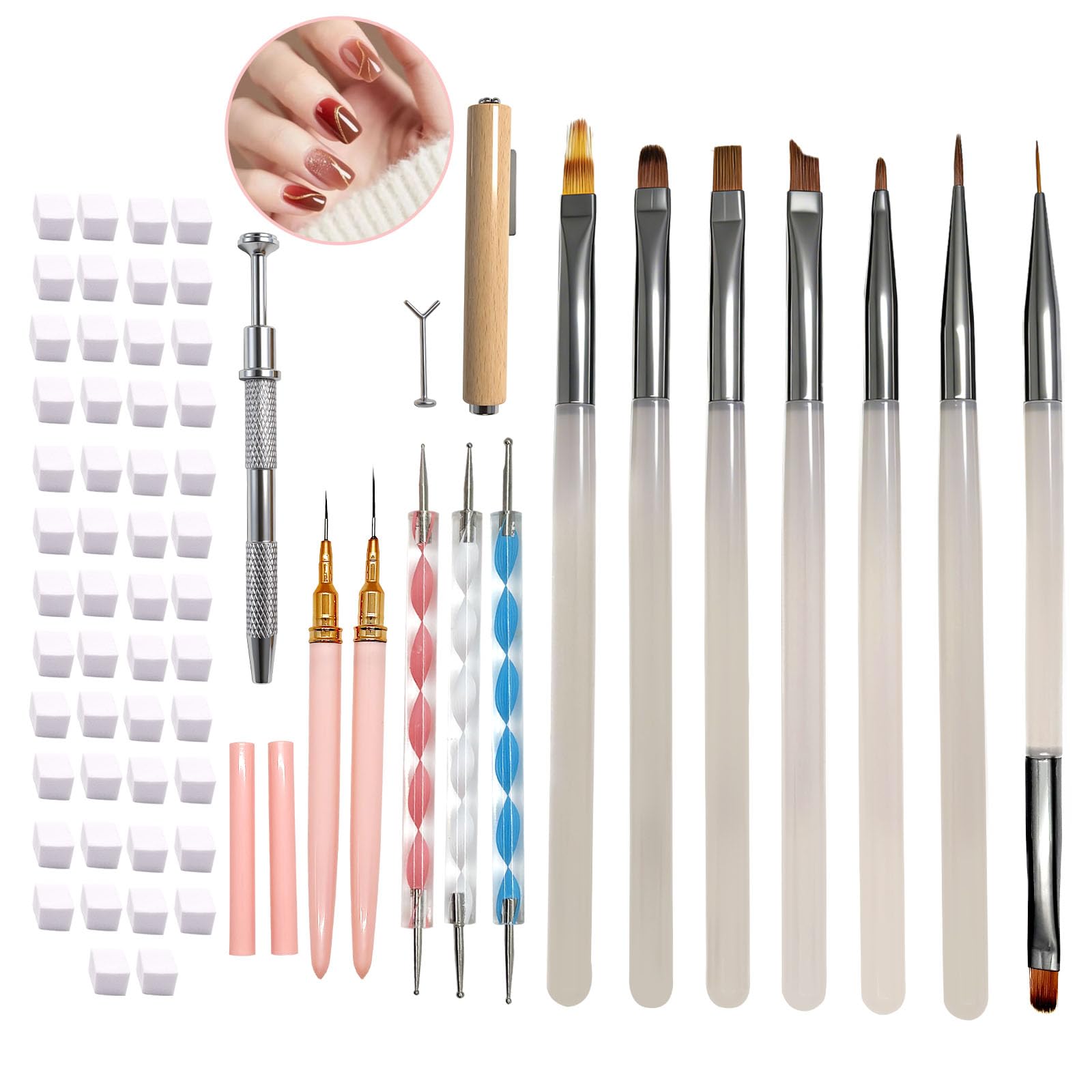 Neutechno 65Pcs Nail Art Tools Set, Professional 7Pcs Nail Art Brushes and 2Pcs Striping Liner Brush, 3Pcs Dual Tipped Dotting Pens, 4-Types Cat Eye