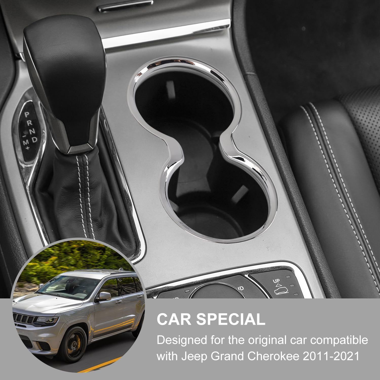 Jimen Compatible with Jeep Grand Cherokee 2011-2021, Front Cup Holder Cover Trim (Chrome)