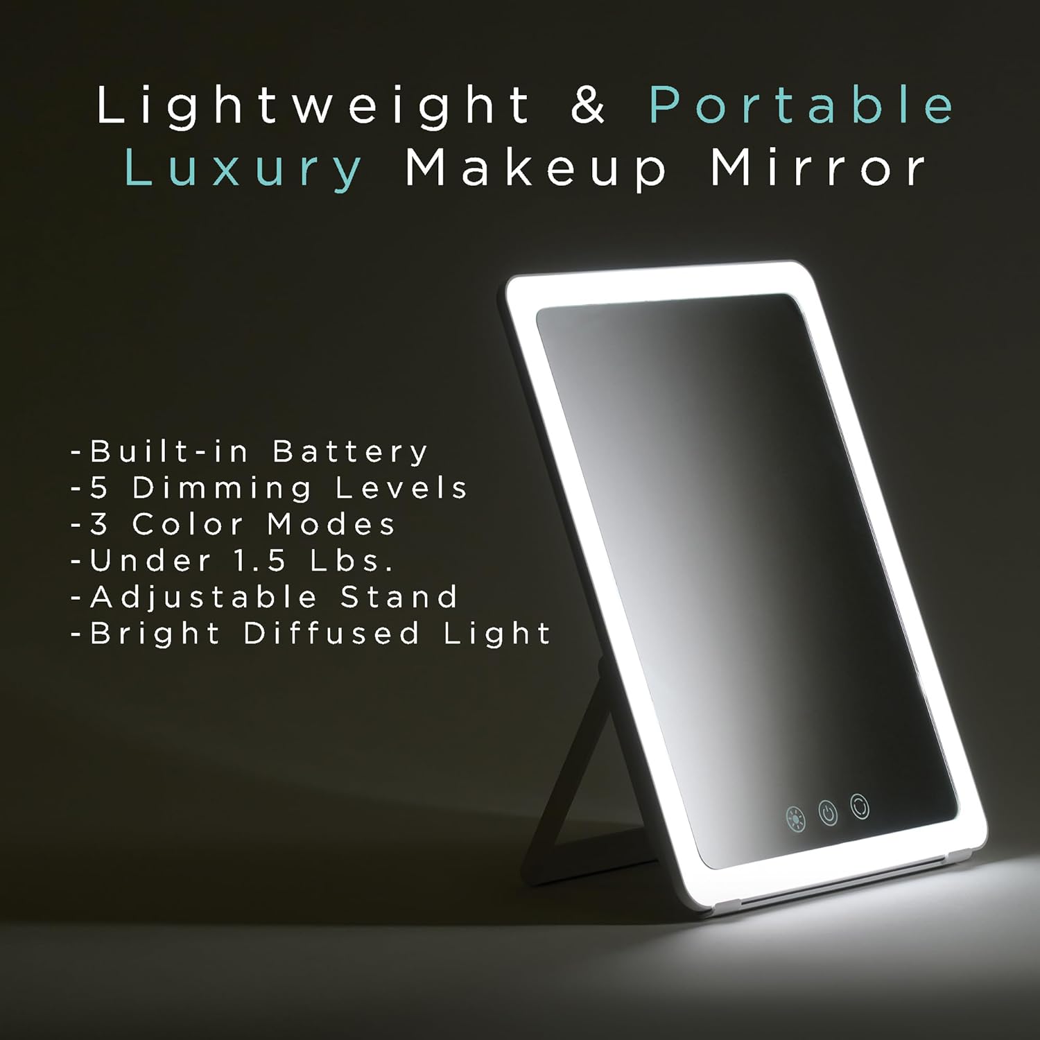 Portable Makeup Mirror with Adjustable Stand, Dimmable LED Lighting, 3 Color Modes, and Touch Control – Perfect for Travel, Vanity, and Beauty On-The-Go