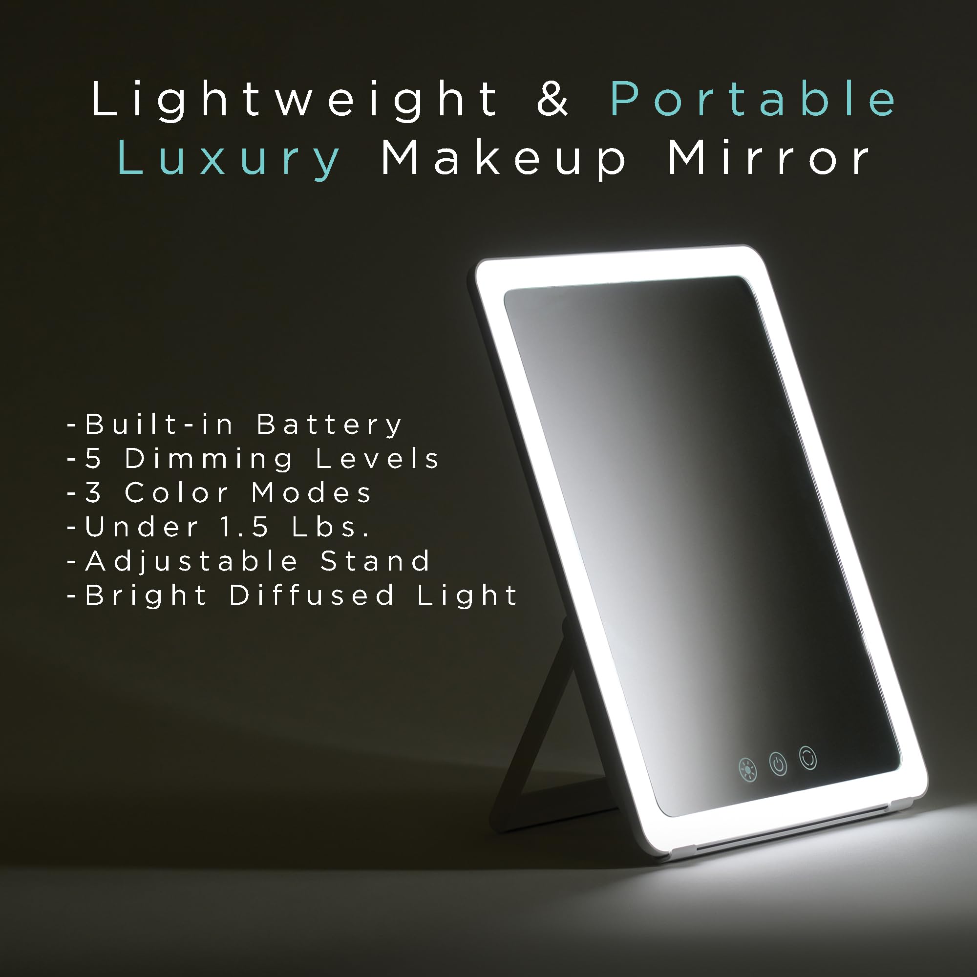 Ilios Lighting Tragbarer Make-up-Spiegel mit verstellbarem Ständer, dimmbarer LED-Beleuchtung, 3 Farbmodi und Touch-Steuerung, perfekt für Reisen, Schminktisch und Schönheit unterwegs