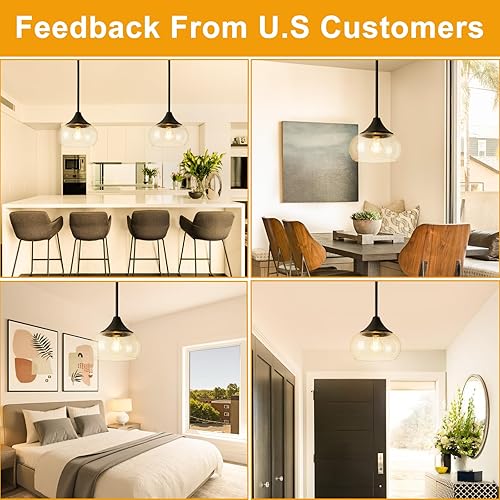 Miniatura 3 de Luces colgantes modernas para isla de cocina, lámpara colgante negra mate con pantalla de vidrio transparente de 8.5 pulgadas, lámpara colgante de