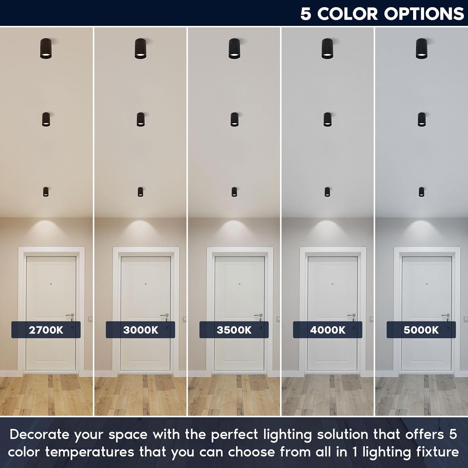 LUXRITE 3-Inch Cylinder Downlight, Recessed Ceiling Spot Light, 5CCT Selectable 2700K-5000K, CRI 90, 16W, 1000 Lumens, Dimmable, 60º Swivel Angle, Spot Light Indoor, ETL Listed, Black Finish (2 Pack)
