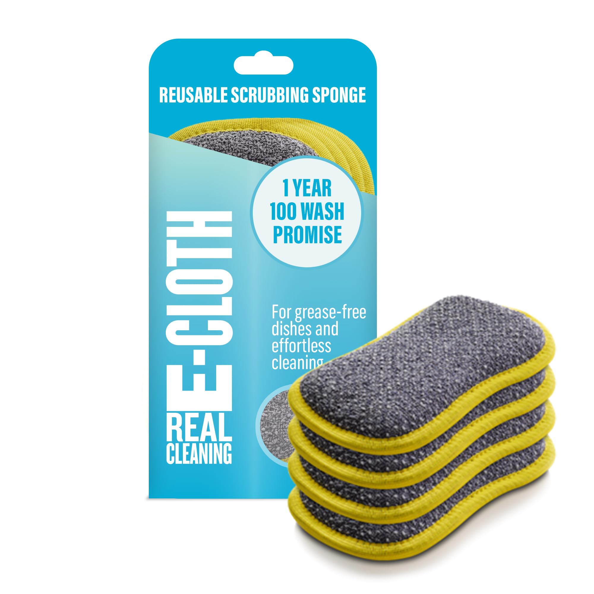 E-Cloth Washing Up Pad, Premium Microfibre Non-scratch Kitchen Dish Scrubber Sponge, Ideal for Dish, Sink and Countertop Cleaning, 100 Wash Promise, Yellow, 4 Pack
